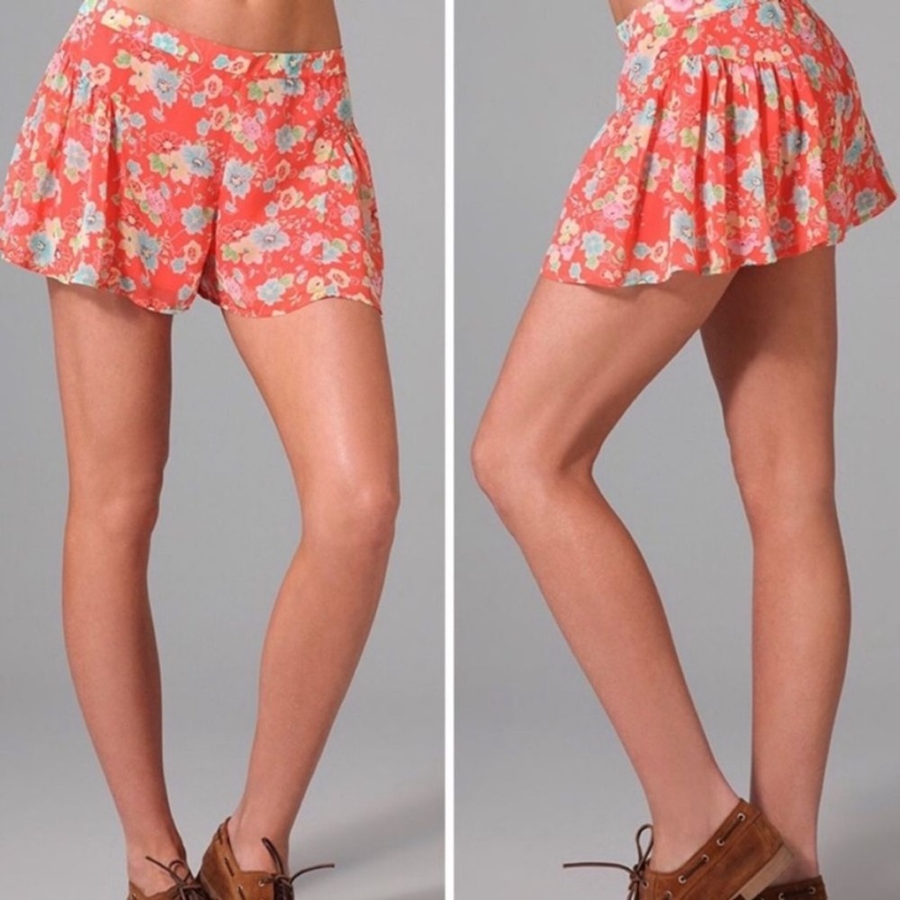 FREE PEOPLE SHORTS CORAL PINK FLORAL FLOWY BOHO